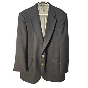 Stafford Mens Black Sport Coat Blazer Two Button Solid Poly Wool Blend Size 46L